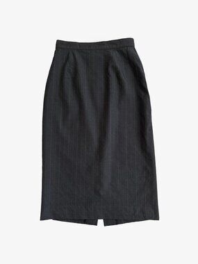Vintage Japanese Dark Navy Gray Pinstripe Wool Midi Skirt by 49AV Junko Shimada